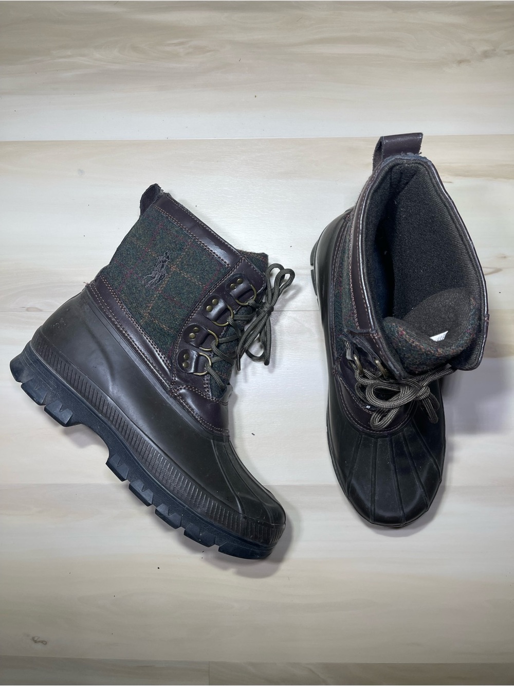 Polo Ralph Lauren Crestwick Duck Boots Sz 10D Brown Waterproof Rubber Lace Up